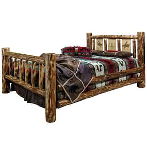 Glacier Brown Queen Laser Engraved Bronc Motif Spindle Style Bed