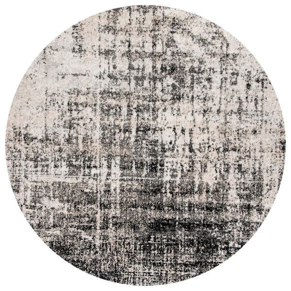 Adirondack 8 ft. x 8 ft. Round Silver/Black Distressed Area Rug