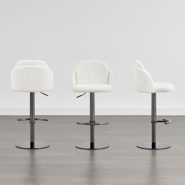 Spruce & Spring Ezra Pearl/Gunmetal Fabric Gas Lift Adjustable Swivel Counter Stool with Ergonomic Backrest for Kitchen (Set of 3)