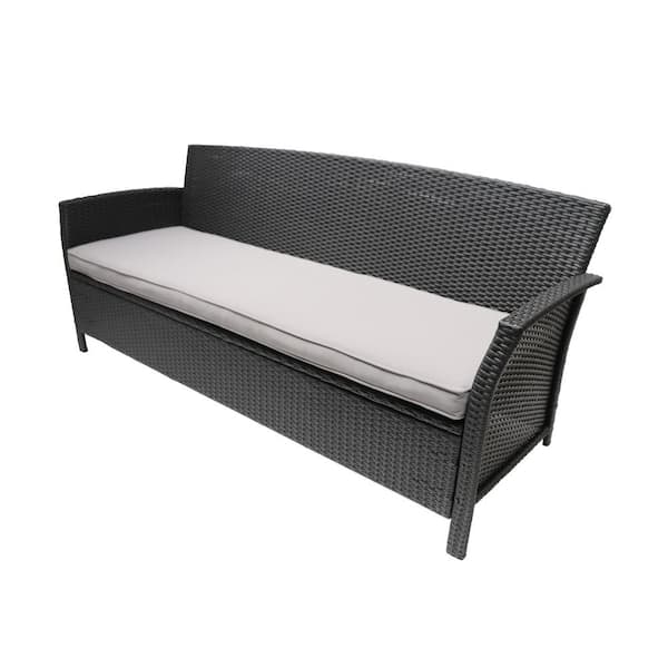 Tenleaf 3-Seater Gray Wicker Outdoor Couch with Gray Cushion