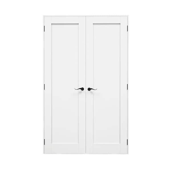 48 in. x 80 in. 1-Panel Blank White Solid Core Wood Universal Double Prehung French Door + Quick Assemble Jamb