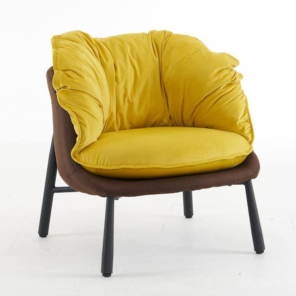 Winado Yellow Velvet and Cotton Linen Circle Armchair with Removable Cushion