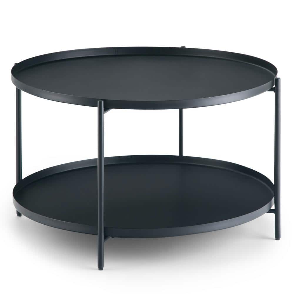 Wide Metal Coffee Table, Round Metal Accent Table Black