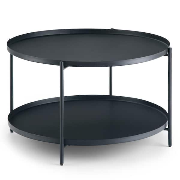 Black Medium Round Metal Coffee Table, Black Round Coffee Table Tray