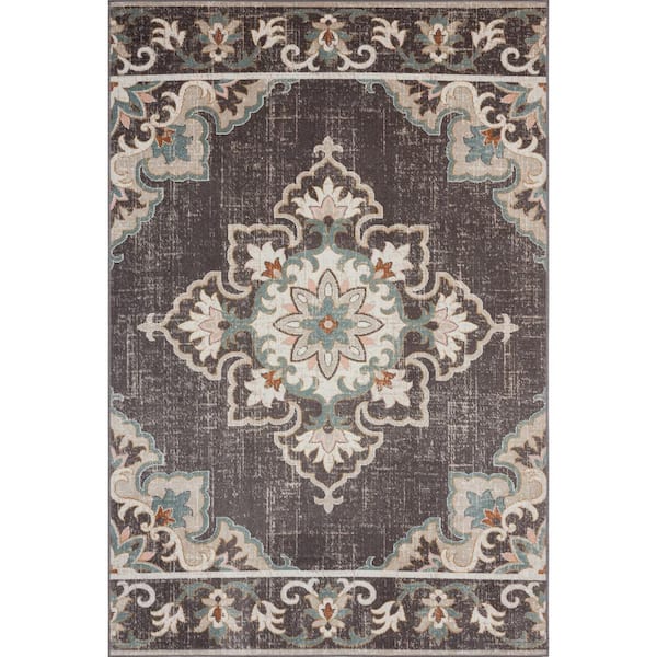 Anamica Rustic Brown/Beige 7 ft. 9 in. x 9 ft. 9 in. Medallion Woven Polypropylene Indoor/Outdoor Area Rug