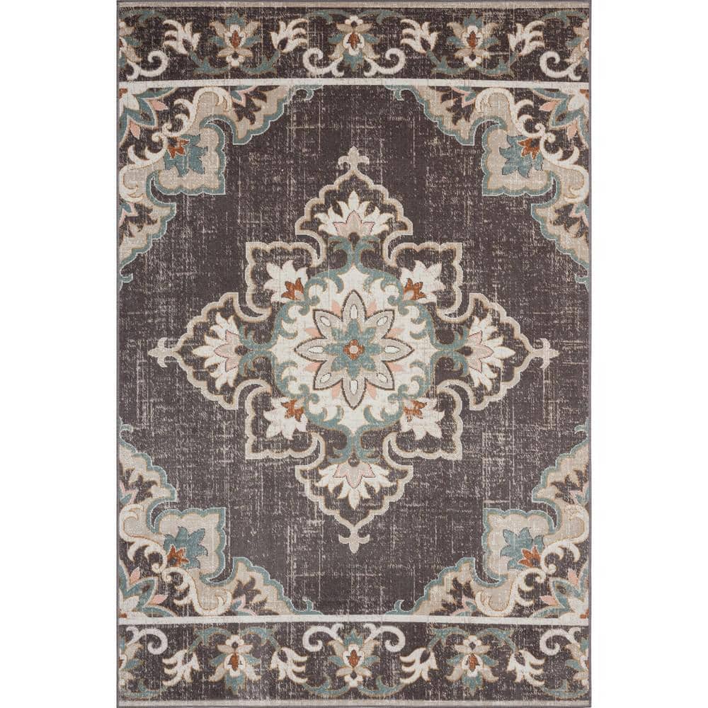 Anamica Rustic Brown/Beige 5 ft. 3 in. x 7 ft. 10 in. Medallion Woven Polyp