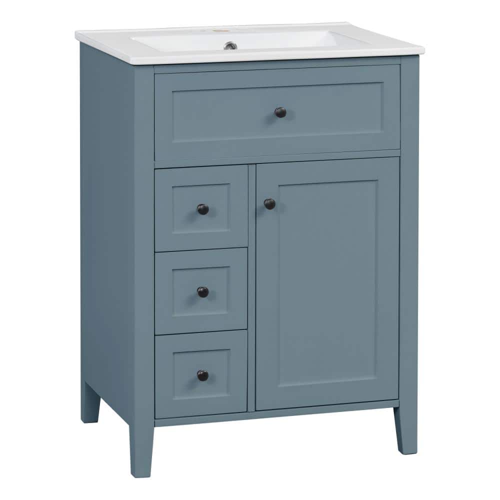 24 in. W Blue Freestanding Bath Vanity with White Ceramic Top Sink,3 Drawers & Cabinet with Adjustable Shelves price history on PriceWatchPro