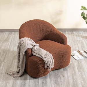 Camel 34 in. Wide Curved Boucle Upholstered Swivel Barrel Chair