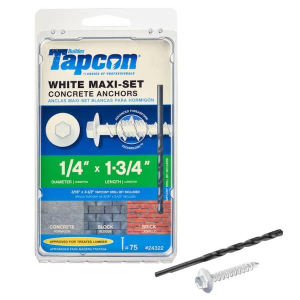 Tapcon 1/4 in. x 1-3/4 in. Maxi-Set White Hex-Head Concrete Anchors (75-Pack)