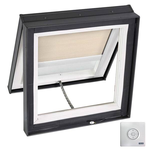 VELUX 22-1/2 in. x 22-1/2 in. Solar Powered Venting Curb-Mount Skylight with Laminated Low-E3 Glass Beige Room Darkening Blind