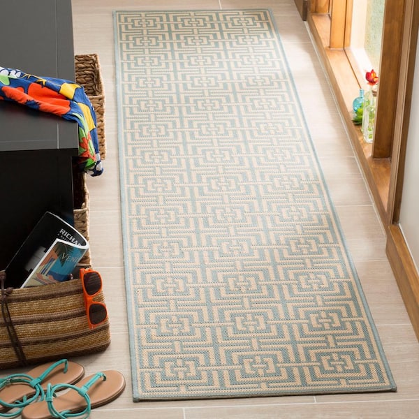 Linden Aqua/Cream 2 ft. x 8 ft. Geometric Interlaced Squares Runner Rug