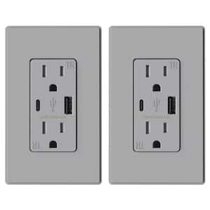 Wall Mount Gray 15 Amp Tamper Resistant Duplex Outlet with Type A & Type C USB Ports 2-Pack (R1615D42-GR2)