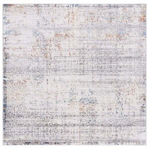 Amelia Grey/Light Grey 7 ft. x 7 ft. Distressed Striped Square Area Rug