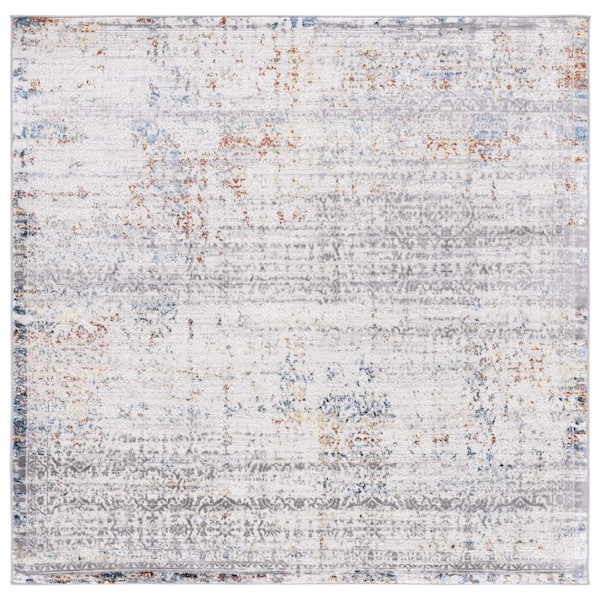SAFAVIEH Amelia Grey/Light Grey 7 ft. x 7 ft. Distressed Striped Square Area Rug