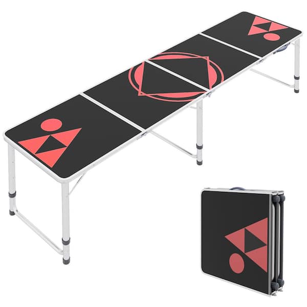 Misopily Rectangular Aluminum Outdoor Picnic Folding Table with Adjustable Legs, Carrying Handle, MDF Table Top in Black and Red