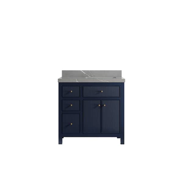 Willow Collections Sonoma 36 in. W x 22 in. D x 36 in. H Right Offset Sink Bath Vanity in Navy Blue with 2 in. Piatra Quartz Top