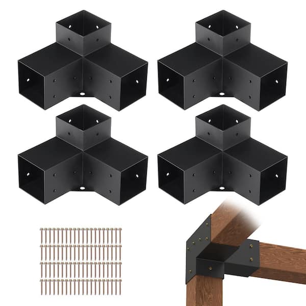 Pergola Bracket Kit 4 in. x 4 in. 4-Piece 3-Way Heavy-Duty Corner Bracket Woodworks DIY Post Base Kit Easy Installation