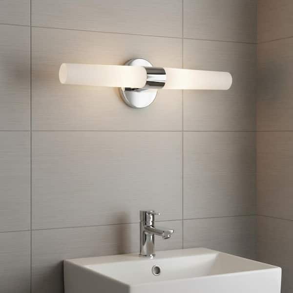 Saber 20 in. 2-Light Chrome Bath Vanity Light with Etched Opal Glass Shades, Bulbs Not Included