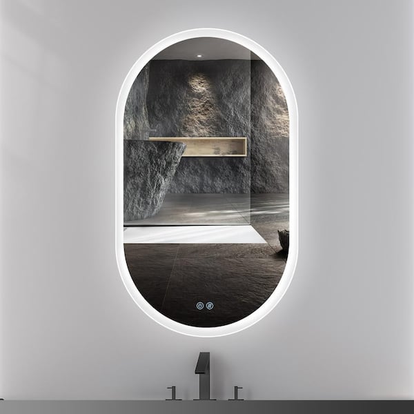 20 in. W x 32 in. H Oval Frameless Wall Bathroom Vanity Mirror in White