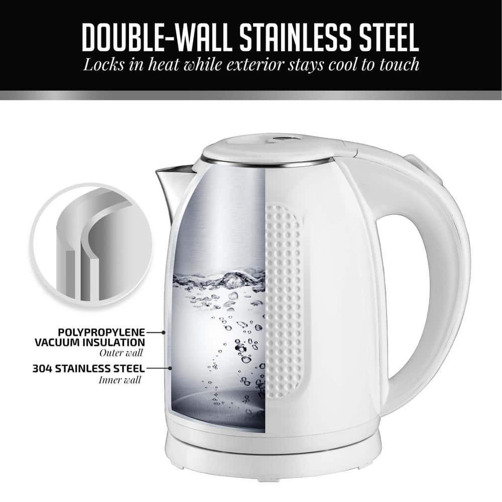 White 1.7L Stainless Steel Electric Kettle with Auto Shut Off