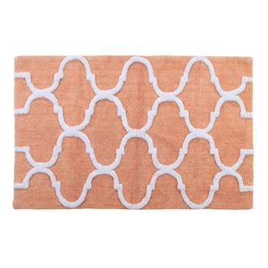 50 in. x 30 in. Bath Rug Cotton in Coral and White