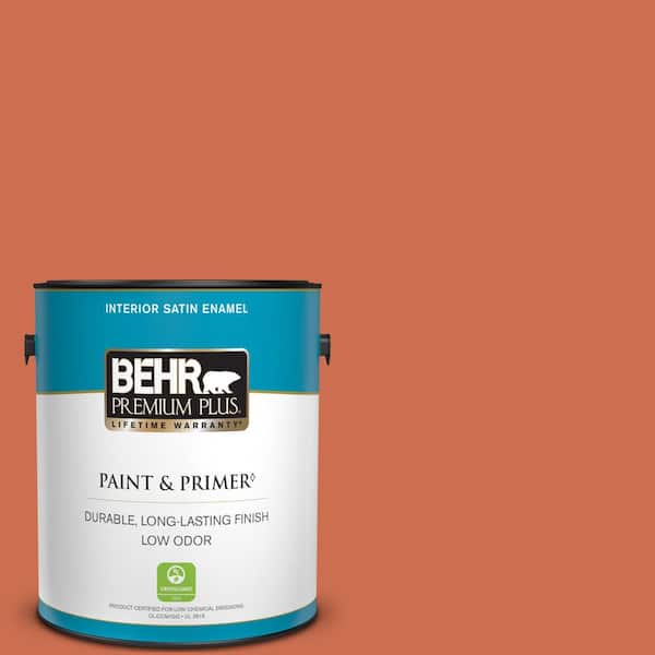 BEHR PREMIUM PLUS 1 gal. #M180-6 Tiki Torch Satin Enamel Low Odor Interior Paint & Primer
