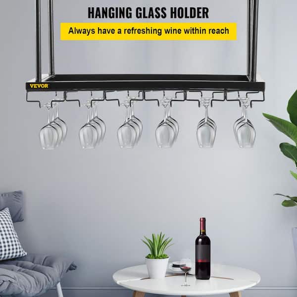 V3VOGUE Ceiling Wine Glass Rack, Ceiling Mounted Wine Bottle Holder,  Hanging Wine Glasses Storage Hanger Organizer, Wine Glass Drying Rack for
