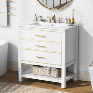 30 in. W x 18.3 in. D x 33.7 in. H Single Sink Freestanding Bath Vanity in White with White Ceramic Top and Drawers