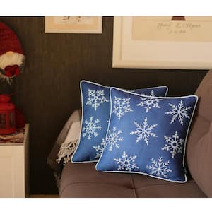 Charlie Set of 2-Blue and White Snowflakes Throw Pillows 1 in. x 18 in.