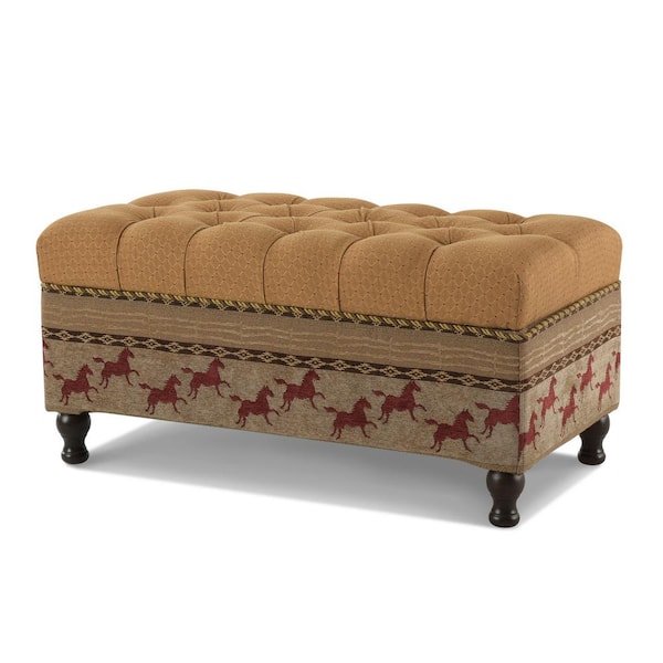 Jennifer Taylor Equestrian Entryway Storage Bench, Gold and Brown