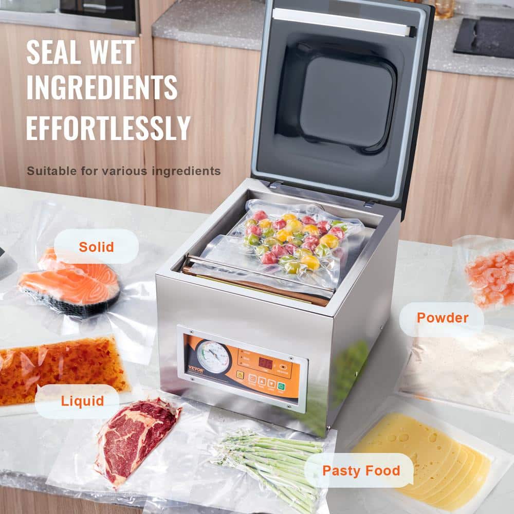 Compact Silver Stainless Steel Chamber Vacuum Sealer with 10.2" Sealing Length