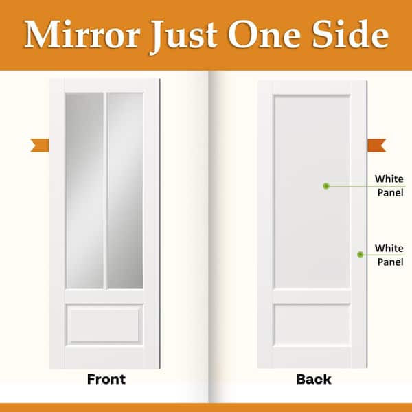 30 in. x 80 in. 2 Lite, Mirrored Glass, White Primed, MDF Prehung Interior Door Right-Handed with Door Jamb and Hardware