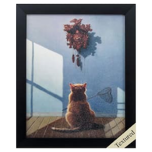 Black Framed Animal Timely Lunch Acrylic Painting Wall Art 11 in. x 9 in.