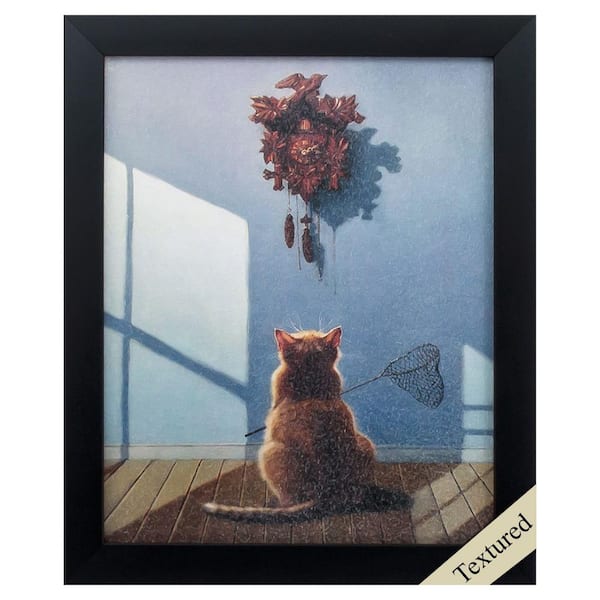 HomeRoots Black Framed Animal Timely Lunch Acrylic Painting Wall Art 11 in. x 9 in.