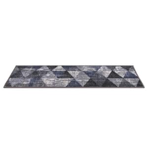 Ottohome Collection Non-Slip Rubberback Modern Abstract 8.5 in. x 26 in. Indoor Stair Treads, 7 Pack, Navy Modern