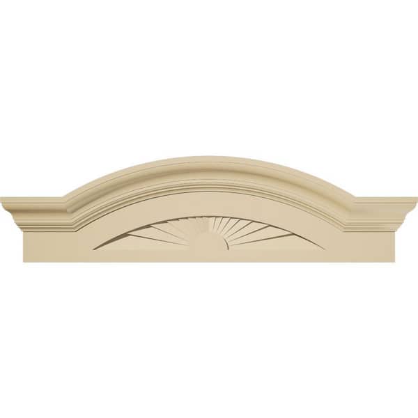 30-in W x 8-1/2-in H x 2-1/2-in P Segment Arch W/Flankers Sunburst Signature Urethane Pediment, Primed Tan