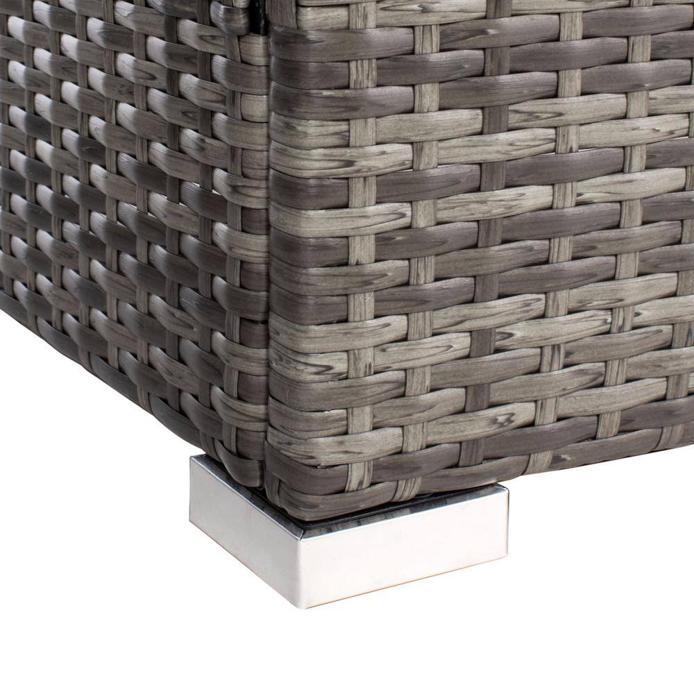 Machie Grey Brown Wicker 3-Person Outdoor Living Set with White Cushions