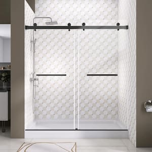 72 in. W x 76 in. H Glass Shower Door Frameless Bypass Double Sliding in Matte Black with 5/16 in. (8 mm) Tempered Glass