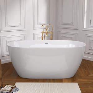 55 in. x 27.5 in. Acrylic Freestanding Soaking Bathtub with Overflow, Pop-Up Drain Anti-Clogging White