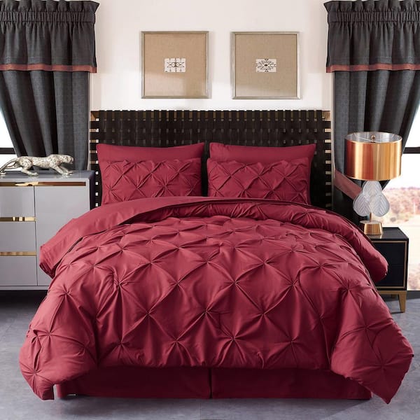 6-Piece Burgundy Microfiber Pintuck Twin Comforter Set