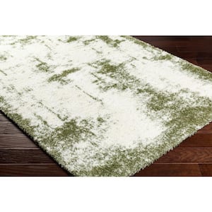 Cloudy Shag Green/Off-White Abstract 8 ft. x 10 ft. Indoor Area Rug