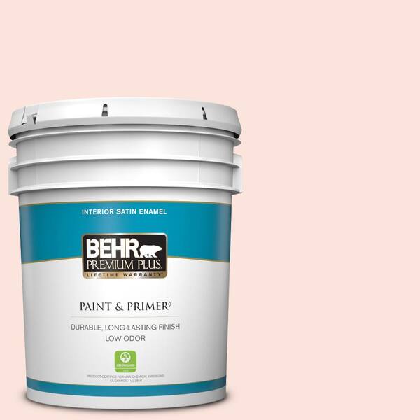 BEHR PREMIUM PLUS 5 gal. #180A-1 Cloud Pink Satin Enamel Low Odor Interior Paint & Primer