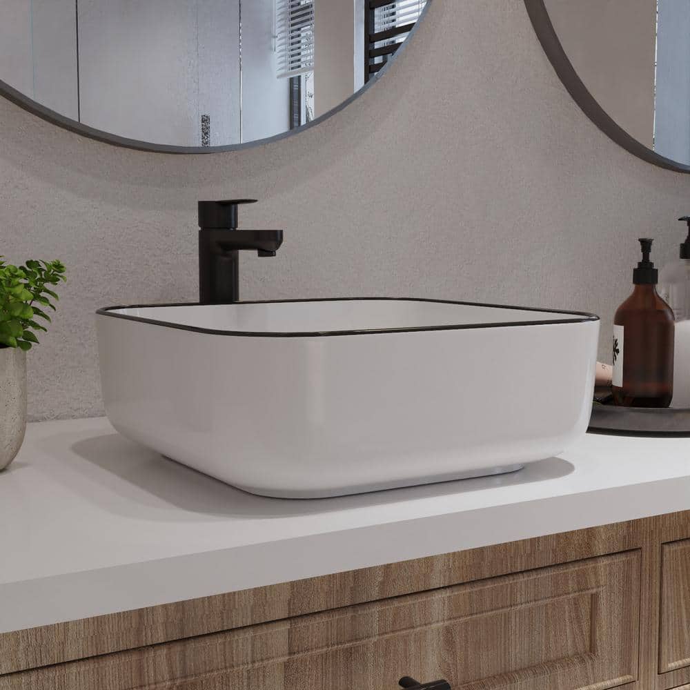 Ace 15'' White and Black Square Ceramic Vessel Sink