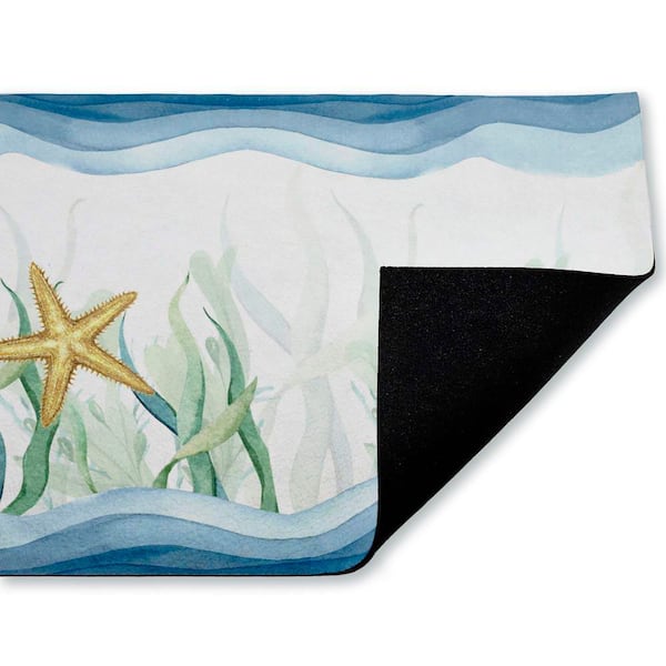 Bayside Sea Life & Waves Blue 18 in. x 30 in. Polyester Non-Slip Outdoor Door Mat