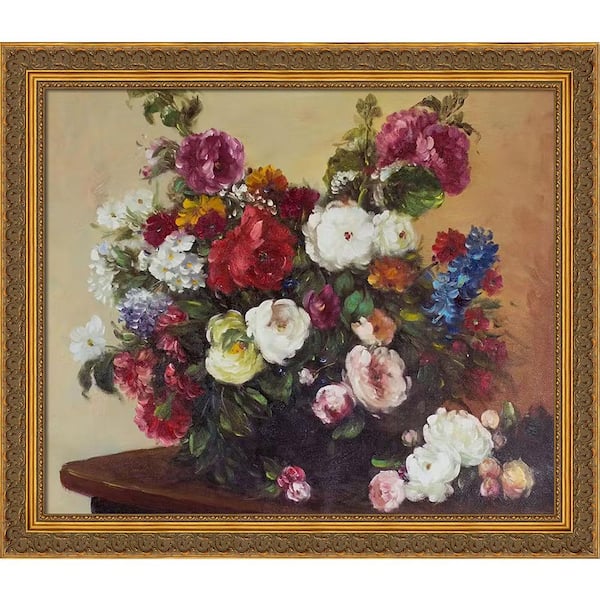 LA PASTICHE Bouquet of Diverse Flowers with Baroque Antique Gold by Henri Fantin-Latour Framed Art Print Wall Art 24 in. x 28 in.