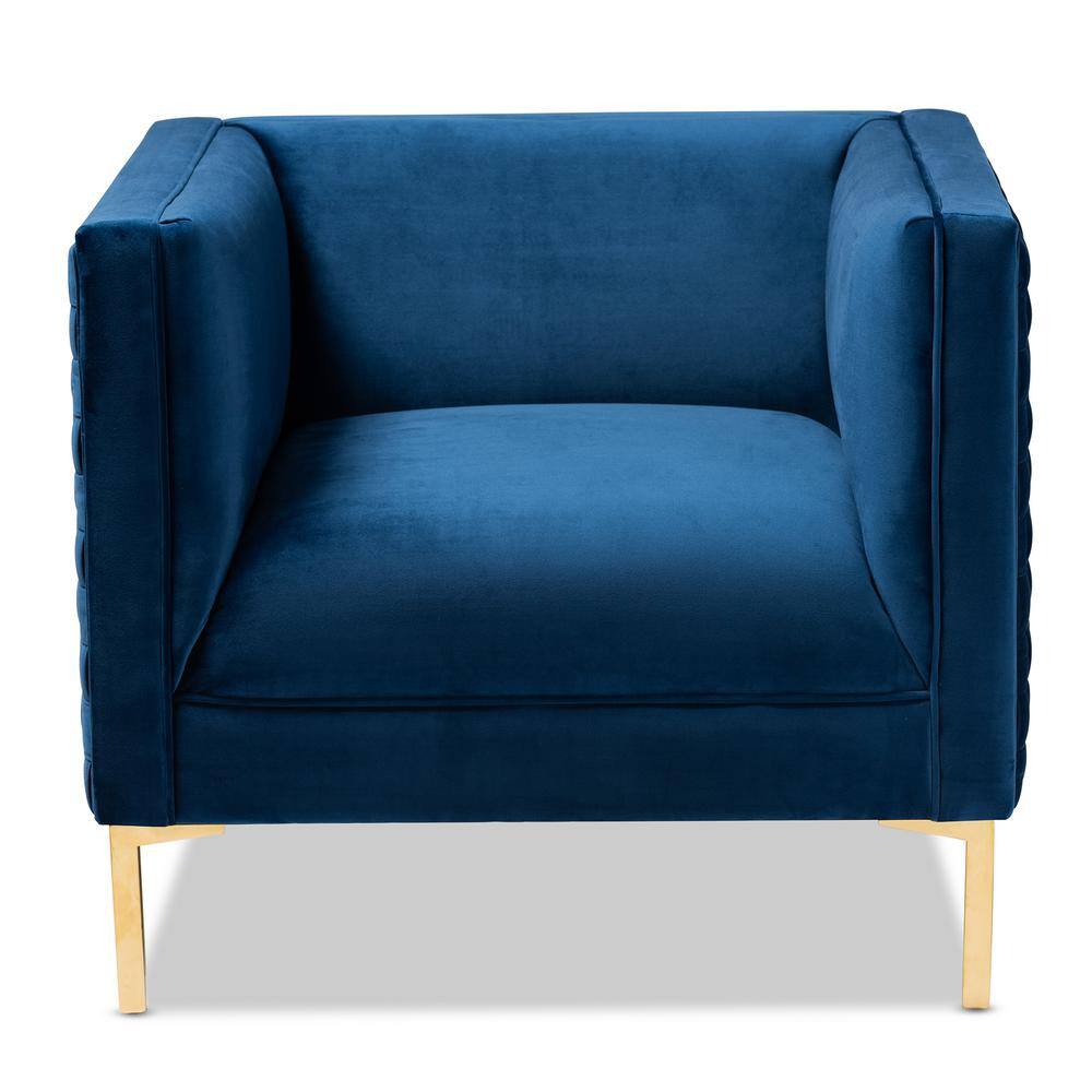 Baxton Studio Seraphin Blue and Gold Fabric Armchair 157 9794