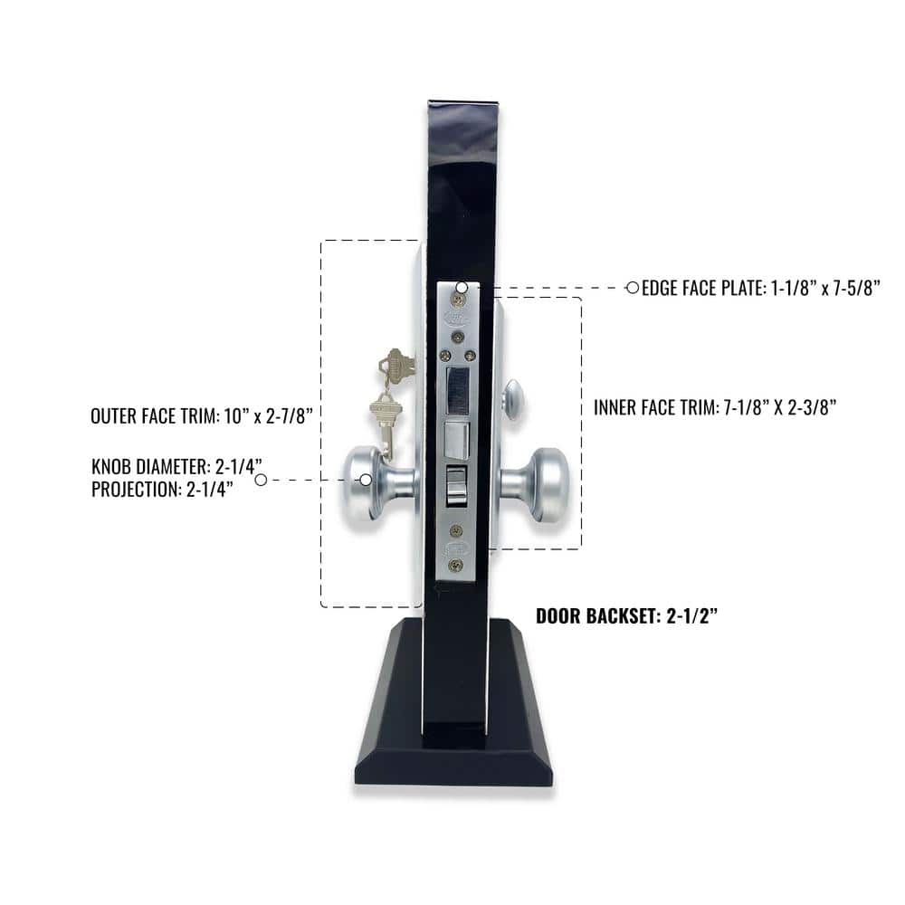 Satin Chrome Left-Handed Mortise Entry Knob Set with Deadbolt