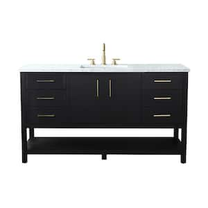 Oliver 60 in. W Bath Vanity in Black Oak with Engineered Stone Top in Arabescato with White Sink