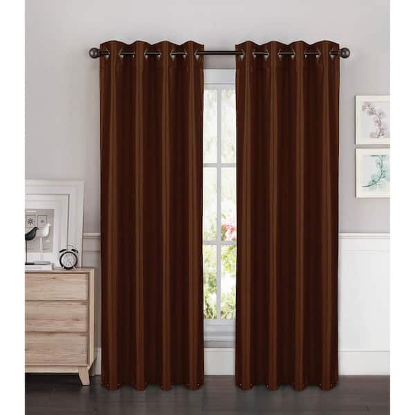 Window Elements Semi-Opaque Kim Faux Silk Extra Wide 96 in. L Grommet Curtain Panel Pair, Chocolate (Set of 2)