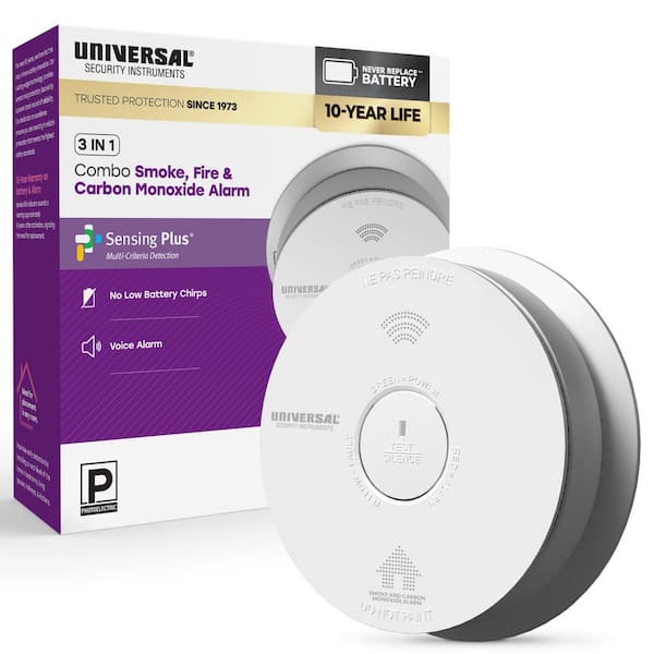 10-Year Battery Combination Smoke and Carbon Monoxide Detector with Voice Alarm and LED Warning Light